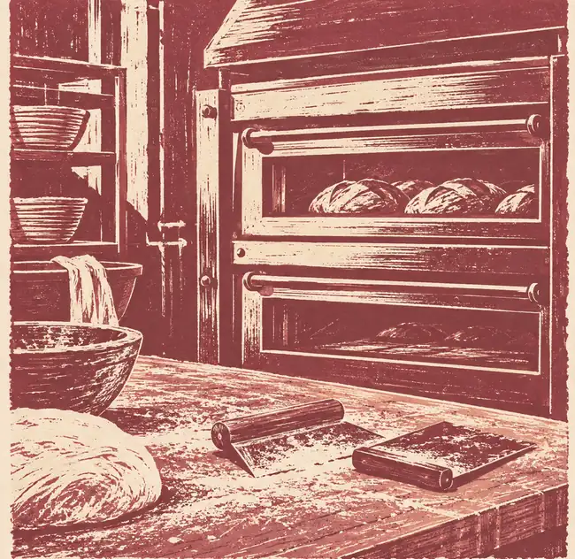 Illustration of bakeries equipment and workspace