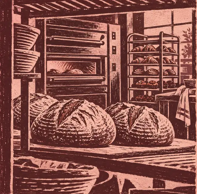 Illustration of bakeries equipment and workspace